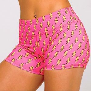 IAB MFG 3” Booty Shorts Pink Ranger Lightning Bolts Sz XXL Squat Proof CrossFit